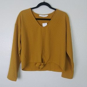 NWT Astr Mustard Yellow Front Knot Top long sleeve sz S
